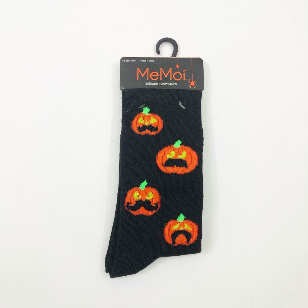 NWT Halloween Black Crew Socks with Mustache Pumpk